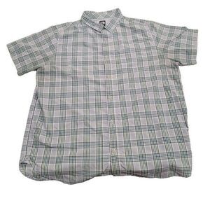 The North Face Mens Size XXL White Blue Green Short‎ Sleeve Button Front Shirt